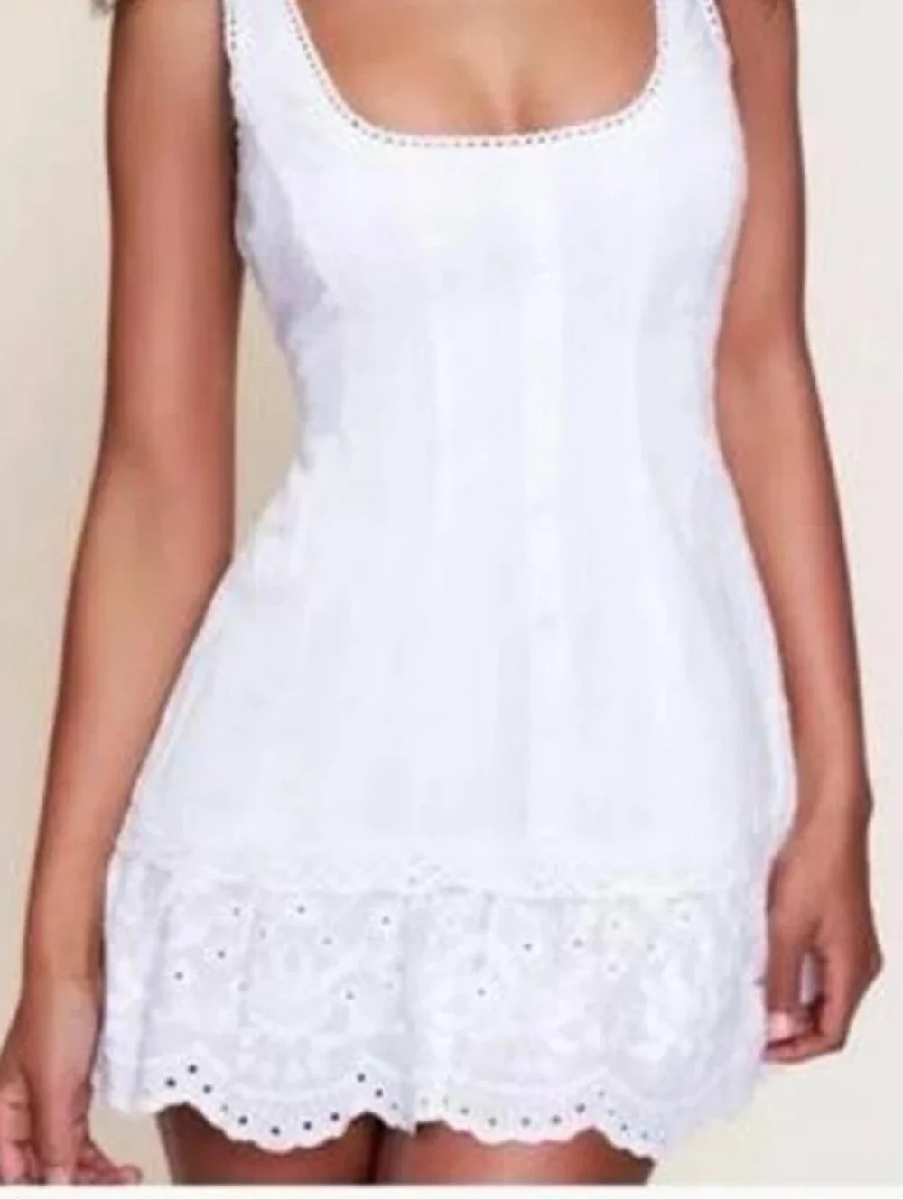 Guizio Aylin Eyelet Embroidered Ruffled Hem White Mini Dress Size S